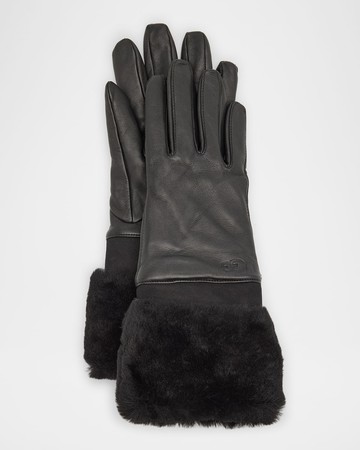 Sheepskin Leather Gloves W/ Faux Fur Trim