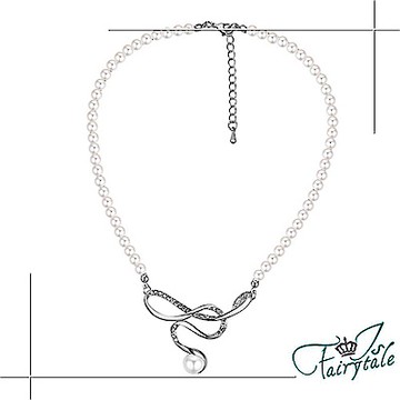 iSFairytale伊飾童話 幻影微風 水鑽白銀珍珠串項鍊