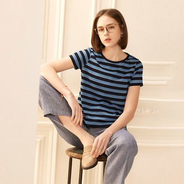 e.有機草木染條紋圓領上衣(4色)