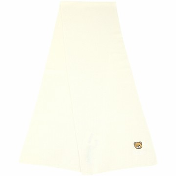 MOSCHINO 大頭泰迪熊補丁白色100%羊毛圍巾 披肩(180x30cm)