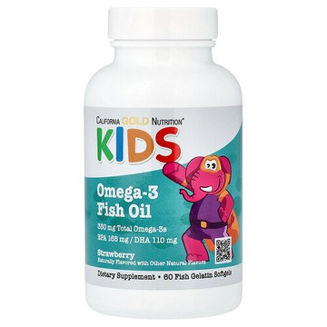 California Gold Nutrition, 兒童 Omega-3 魚油，天然草莓味，60 粒魚明膠軟膠囊