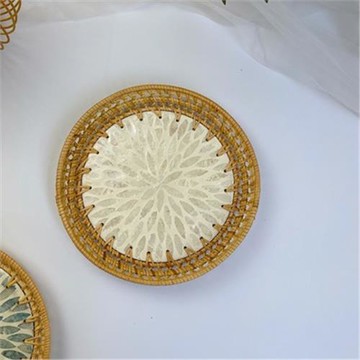 籐編創意彩貝殼果盤收納盤-圓型簍空款