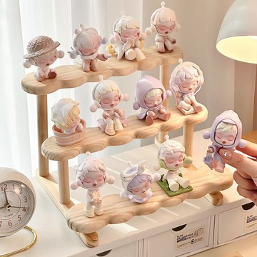 純實木泡泡瑪特收納架盲盒展示架手辦盲盒收納架創意雲朵階梯式桌面收納架多肉綠植階梯架子原木風置物架公仔置物架公仔展示架收納