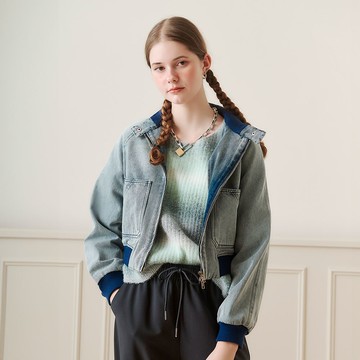 OUWEY歐薇 復古洗色小立領牛仔外套(藍；S-L)