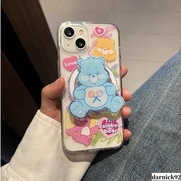 卡通彩虹情侶熊 磁吸支架手機殼 適用 iPhone 16 15 14 13 12 11 Pro Max Plus 防摔殼