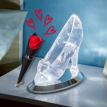 公主請穿鞋👠【Paladone UK】Disney 迪士尼 玻璃鞋 3D造型小夜燈送一束永生玫瑰 情人節快樂