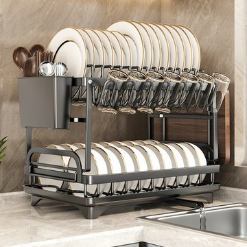 跨境爆款碗架廚房杯架自卸水家用多功能檯面雙層碗碟碗盤碗筷收納