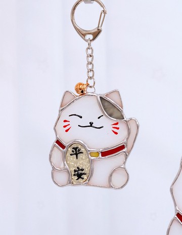 彩色玻璃~可愛招財貓鑰匙圈