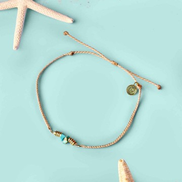 Pura Vida 美國手工 TURQUOISE 綠松石串珠 香草色編織腳環