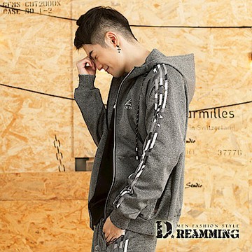 Dreamming 潮款迷彩滾邊休閒連帽運動外套-共二色