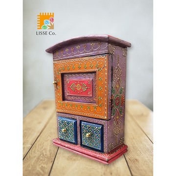 [綺異館] 印度手工木櫃 1櫃 ＋2 抽 櫃子 復古 約純手工彩繪 質感佳 實用小櫃子 收納盒 收納櫃MA618