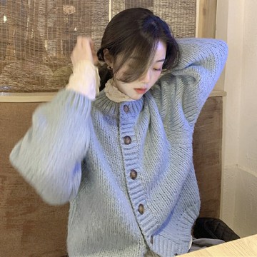 歐洲站歐貨軟糯浣熊絨法式鹽系百搭溫柔風上衣秋冬針織開衫毛衣女