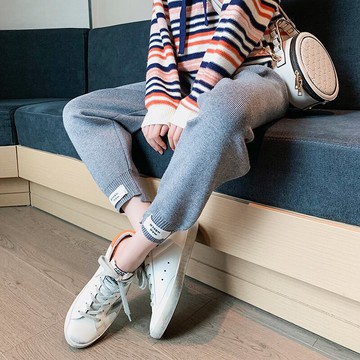 褲子女新款網紅顯瘦運動休閑褲寬松直筒束腳秋冬奶奶褲針織褲