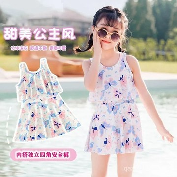 兒童泳衣🔥兒童遊泳衣女夏季女童泳衣連體洋氣小女孩公主裙式溫泉泳裝速幹衣