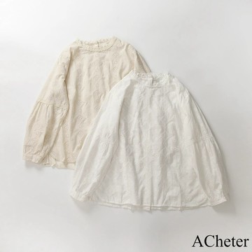 【ACheter】全棉襯衫文藝復古蕾絲花邊寬鬆氣質長袖短版上衣# 121385(現貨+預購)