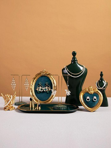 飾品展示 飾品收納 首飾展示 首飾收納 首飾展示架子陳列架店鋪桌面創意綠色擺件飾品收納拍照道具耳環架