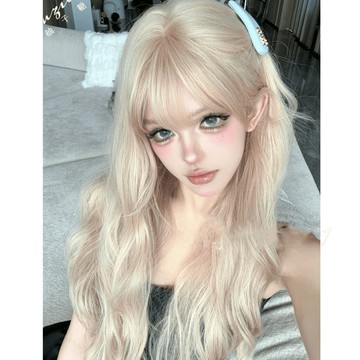 【KEKE】【沉睡公主】假髮女 白金 蛋捲髮 大波浪 齊劉海 自然 逼真 全頭套 動漫假髮 派對 反串假髮 cospla