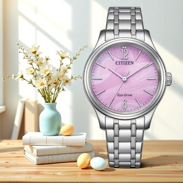 CITIZEN 星辰 光動能大三針時尚女錶 雙12購物節 送禮首選-銀x粉紅/34mm EM0411-71X