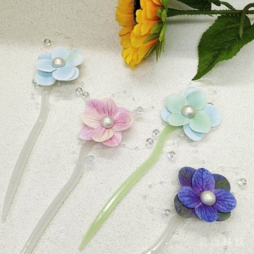 新中式 珍珠花朵醋痠髮簪 高級感 盤髮髮飾飾品簪子 漢服簪花頭飾髮釵