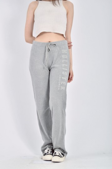 (M) hollister質感棉質鬆緊腰內刷毛灰色長褲