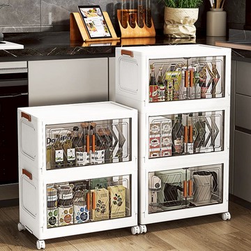 60面寬摺疊雙開門三層收納櫃-附滑輪-024325-01 純白面板