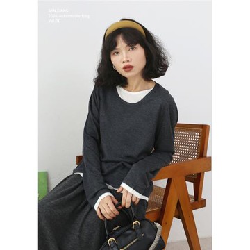 三巷自制 假兩件寬松毛衣女 慵懶風長袖針織衫 2024秋新