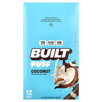 Built, 膨化食品，蛋白棒，椰子味，12 根，每根 1.41 盎司（40 克）