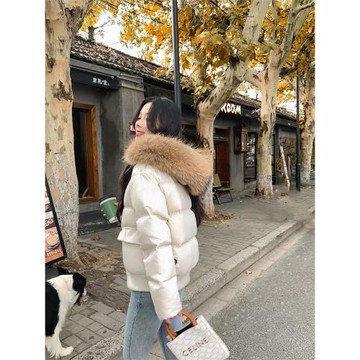 2025新款大毛領羽絨服女短款加厚連帽面包服韓版小個子寬松外套潮