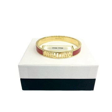 MIUMIU 品牌字母LOGO琺瑯手環(桃紅色/金色)(M)