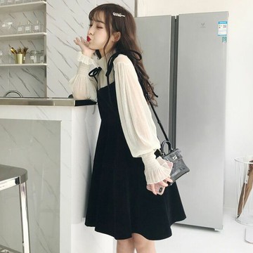 春秋吊帶連衣裙兩件套學院風學生減齡顯瘦洋氣早秋時尚套裝裙子女