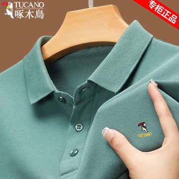 啄木鳥涼感冰絲短袖t恤男2025夏季新款翻領寬松刺繡POLO衫上衣潮