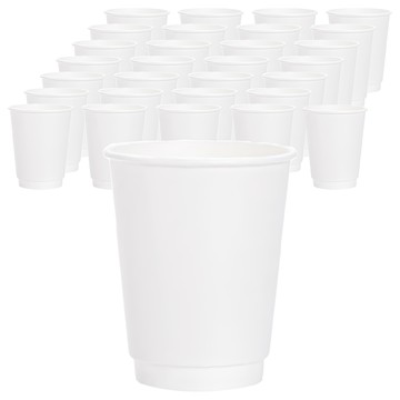 禾啟 雙層中空杯 360ml 白色 12oz - 隔熱一次性紙杯 簡約設計 適用於辦公室、派對及戶外活動  25個  20組