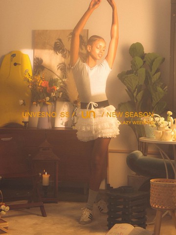 Unvesno(UN)蕾絲花邊堆疊蛋糕裙雙腰蝴蝶結繩百褶A字短裙防走光