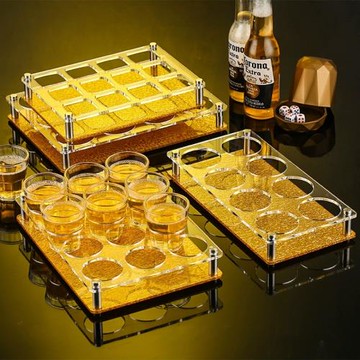 亞克力啤酒杯架酒吧KTV圓孔八角杯四方杯一口杯架子彈杯架6頭12頭