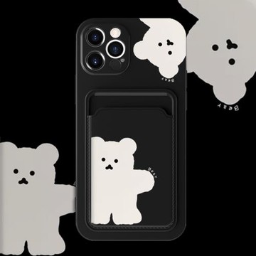 可愛小熊適用iPhone15蘋果14pro手機殼13卡包11卡套12插卡max女XR