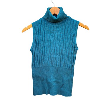 復古 Morgan Tricot 翡翠綠羅紋針織 無袖高領上衣