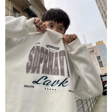 圓領衛衣男春秋新款潮流美式重磅上衣青少年男裝套頭外套男生衣服