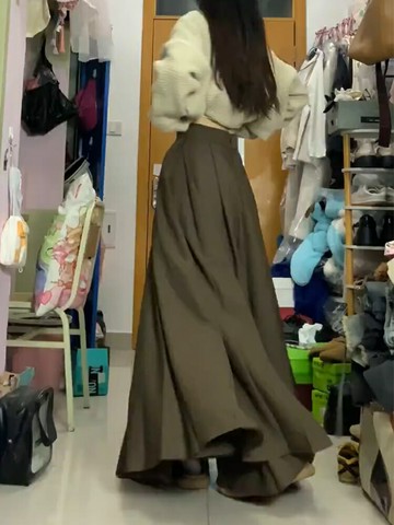 美拉德穿搭高腰棕色a字半身裙女大碼胖mm遮肚藏肉百褶顯瘦長裙秋【雲木雜貨】