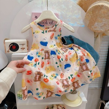 夏日新品~女童裙子夏日兒童洋氣公主裙薄寶寶無袖背心裙女孩可愛裙子 女童連衣裙 韓版連身裙 夏日洋裝 可愛裙子