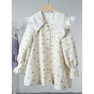 諾諾E站【町】2025春季新款 寬松減齡娃娃領甜美提花風衣外套剪標