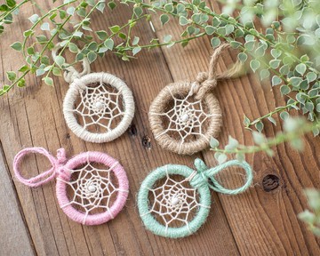 麻繩 淺色系 - 迷你捕夢網成品 - 包包吊飾  交換禮物
