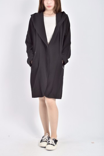 (L) soia kyo質感連帽長版風衣黑色外套