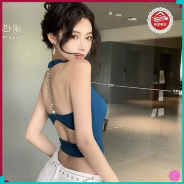 超夯女裝🌸星星鏈條設計感掛脖露揹帶胸墊無袖吊帶背心女修身顯瘦外穿上衣女