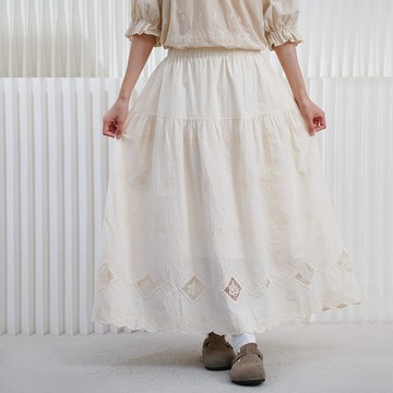 菱形格鏤空刺綉長裙121643C