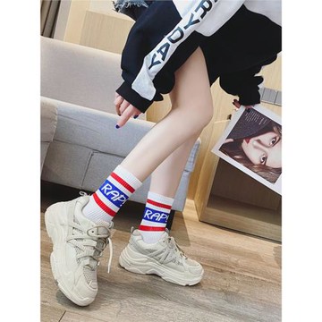 小碼3233碼圓頭老爹鞋女小個子厚底5cm系帶小白鞋透氣運動休閑鞋