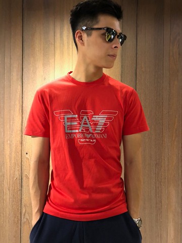 美國百分百【全新真品】Emporio Armani EA7 圓領 短袖 T恤 logo T-shirt 紅色 J064