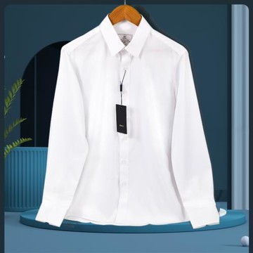 高端垂感絲滑免燙冰絲襯衫男士長袖白襯衫商務休閑修身彈力襯衣