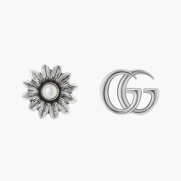 GUCCI 雙G花朵耳環 白色托帕石 925銀