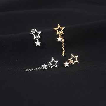 Sweet Air L33 日韓流行耳飾 S925銀針 長款不對稱五角星鏈條造型 耳針 耳環