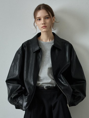 Minimal Leather Blouson Jumper - Black